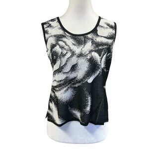 Ming Wang Knit Abstract Floral Tank Top Size S Black White